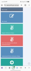 Screenshot of the page where you check your admission status on jamb caps